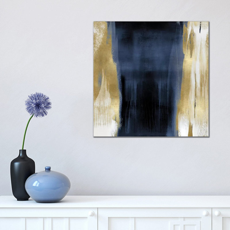 «Free Fall Blue with Gold II» par Christine Wright - reproduction imprimée, Toile tendue, Aucun mat