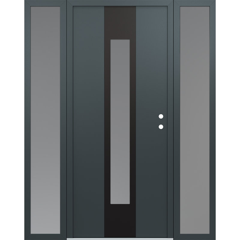 Porte d'entrée pré-suspendue en acier noir à panneau droit avec deux côtés, L 61,69 po x H 81,69 po, Argent