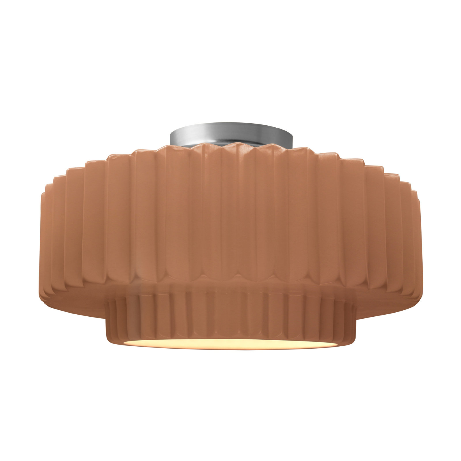 Single Light Ceramic LED Semi Flush Mount, 8" H x 16.5" W x 16.5" D, Adobe, Brushed Nickel