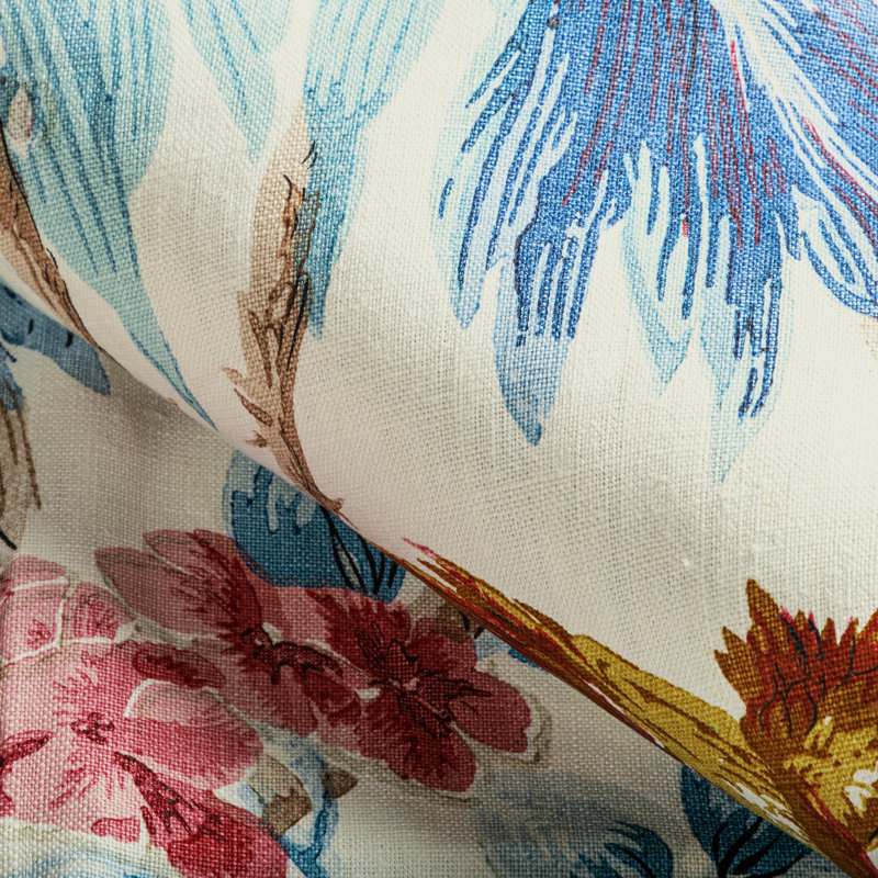 Gastaud 100% Linen Fabric, Aqua/Berry