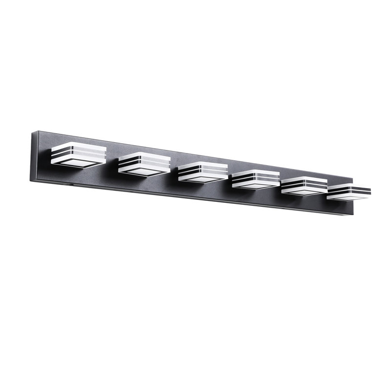 Bathroom 6- Dimmable Led Vanity , Modern, Iron & Acrylic, Energy Efficient, 36W, 100 - 120V, 6.5In Length, Black Modern For Bathroom, 4.29In Deep,
