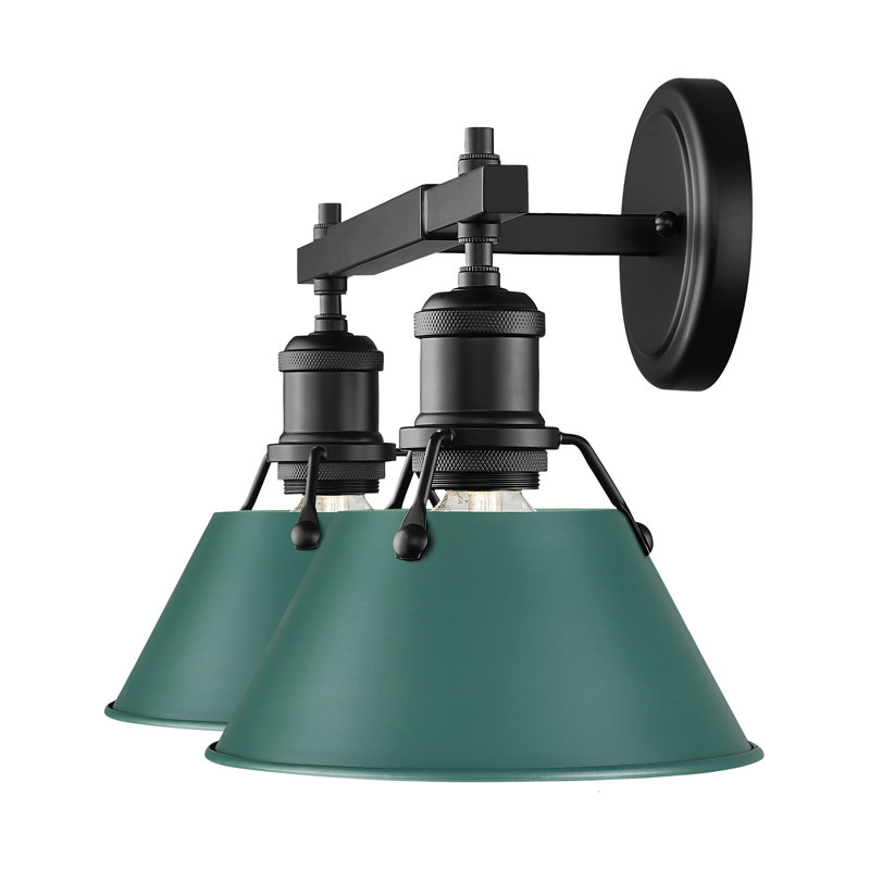 Orwell 2-Light Vanity Light in Pewter with Pine Green, Matte Black