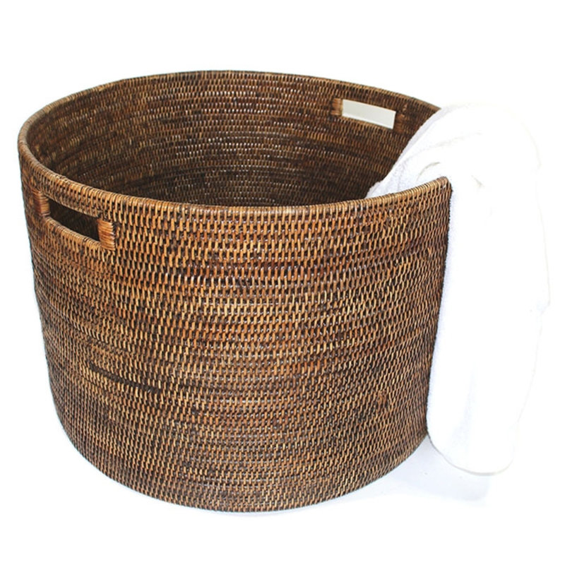 Open Round Storage Basket, Antique Brown