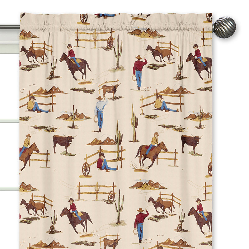 Wild West Cowboy Graphic Print & Text Semi-Sheer Rod Pocket Curtain
