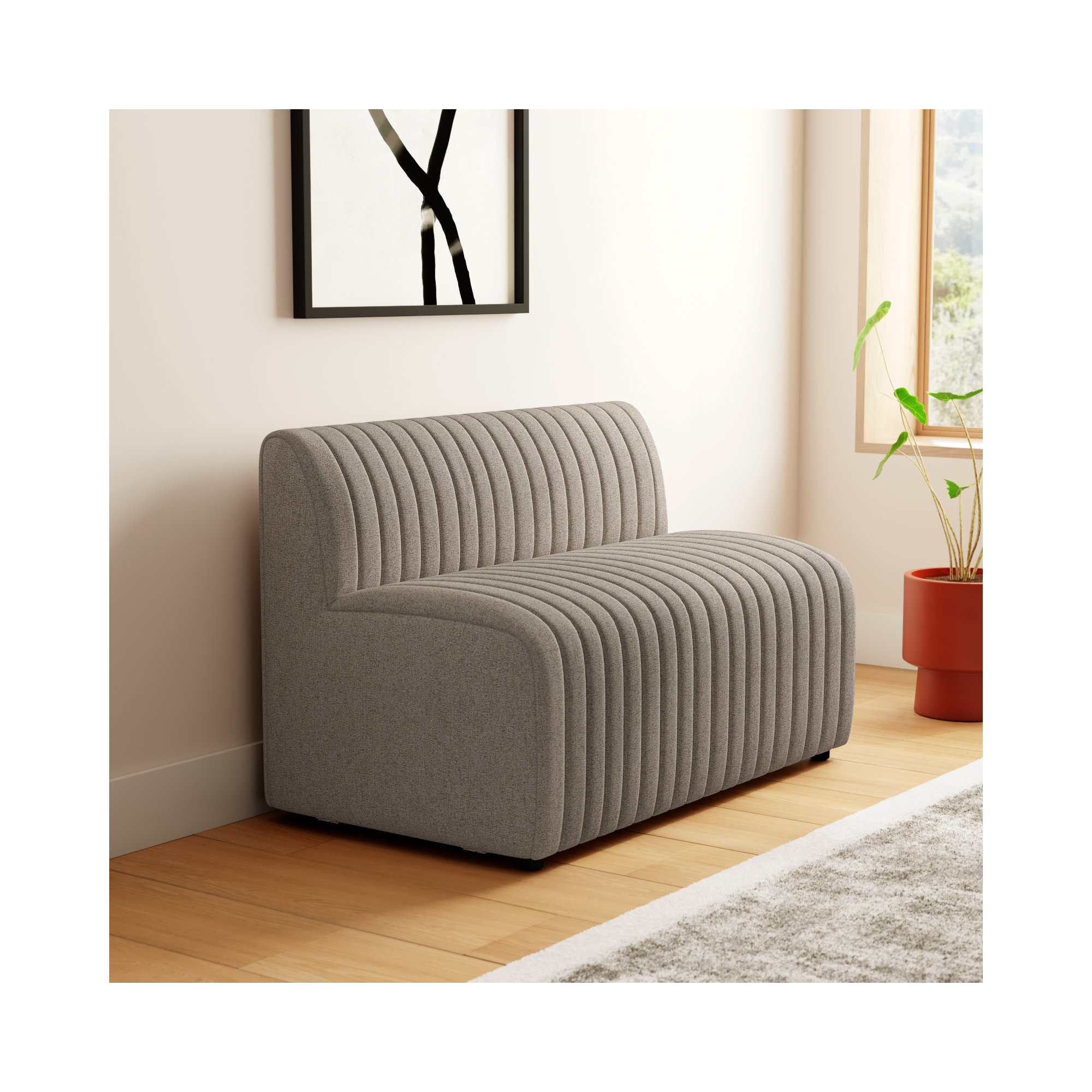 Brandt Bench, Crypton Nomad Taupe Polyester Blend, 31.5" H x 82" W x 28" D
