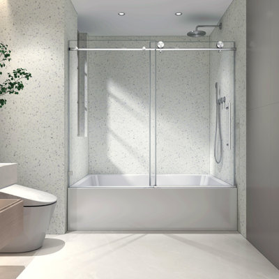 Frameless One Fixed And One Shifted Shower Door,70Mm 304 Stainless Steel Large Pulleys With Adjustable Soft Closing Function,With Nano Easy Cleaning,Stick Explosion-Proof Menbrance