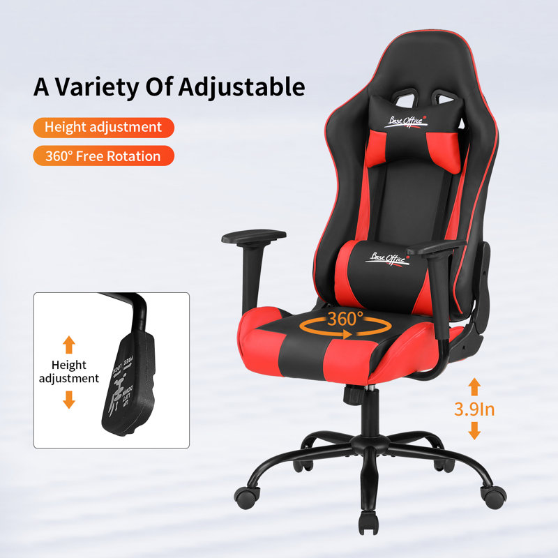BestOffice Adjustable Padded Armrests and Reclining PC & Racing Game Chair, Red