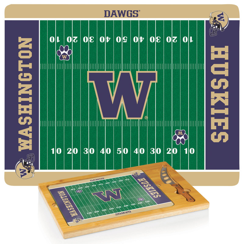 Washington Huskies Glass Top Cutting Board and Knife Set with Rubberwood Base
