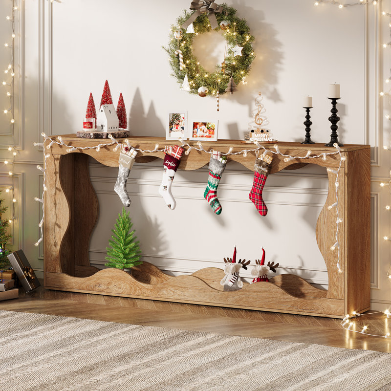 Enisha 63" D Scalloped 2-Tier Console Table, Wood