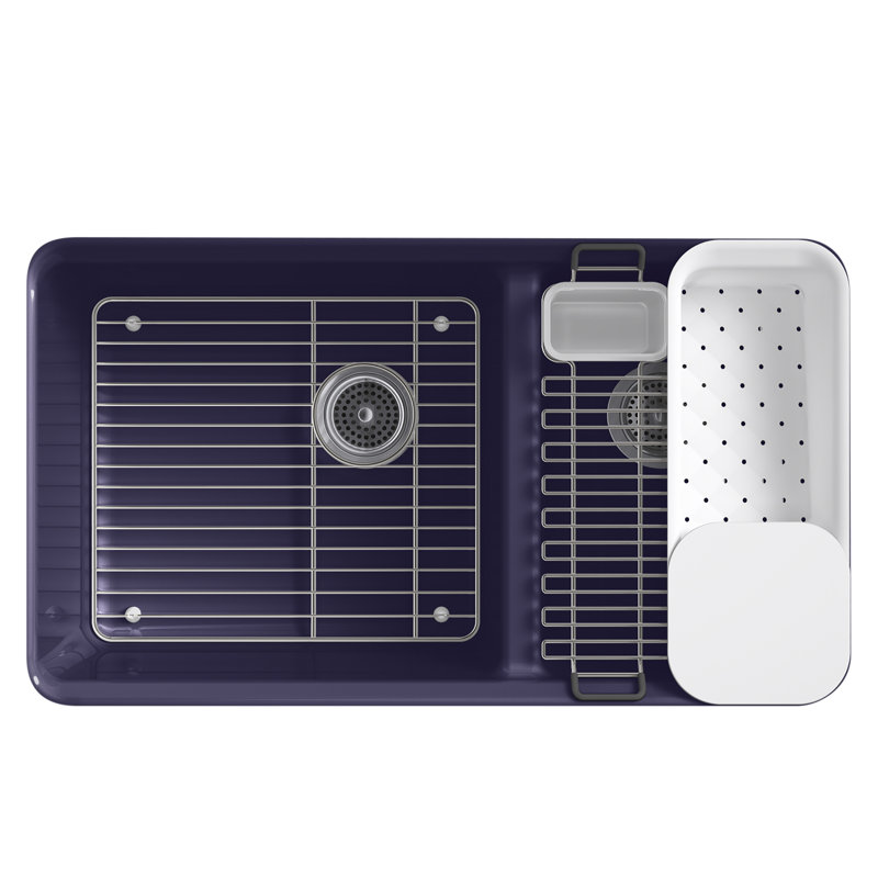 Riverby® 33" x 22" x 9.625" Under-Mount Double-Equal Kitchen Sink with Accessories and 5 Oversized Faucet Holes, Indigo Blue