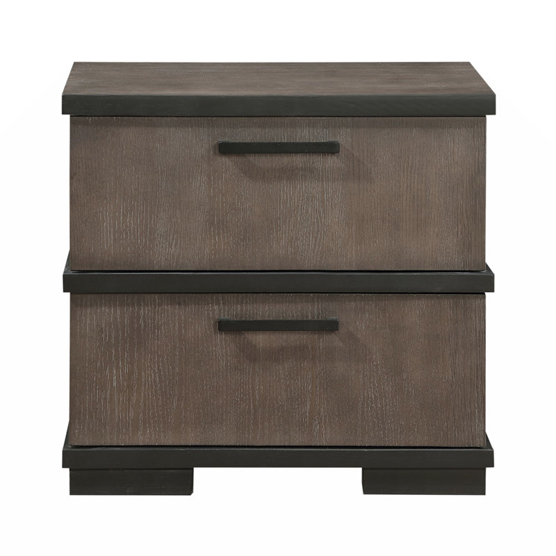 Two-Tone Brown Black Finish 2-Drawers Nightstand 1Pc Modern Industrial Design Bedroom Furniture