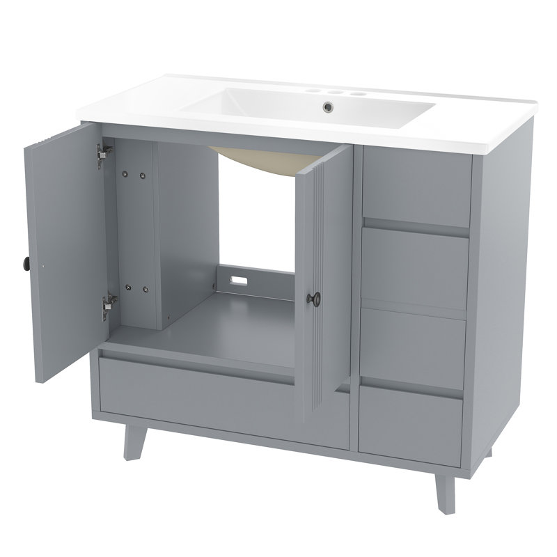 Ensemble de meuble-lavabo simple 36 "avec lavabo en céramique, Gris