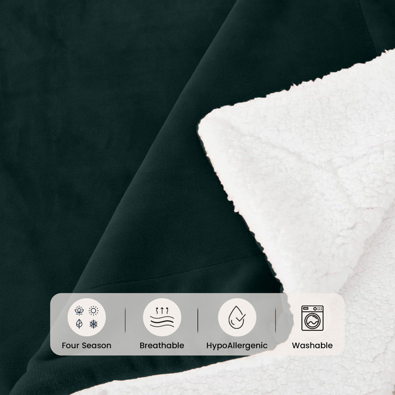 Reversible Sherpa Fleece Blanket - Ultra-Soft, Warm & Cozy All-Season Comfort , Emerald, 150cm x 130cm
