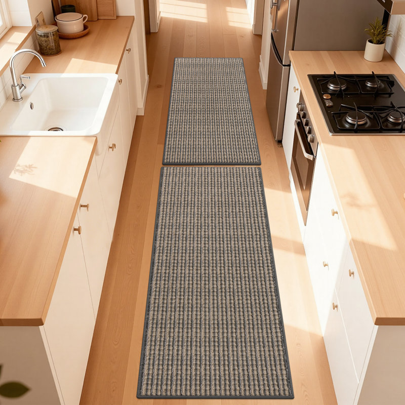 Machine Washable Non-Slip Kitchen Mat, Rectangle 5' x 1'8", Brown