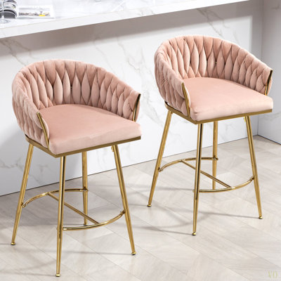 Ensemble de 2 tabourets de bar 26 po à hauteur de comptoir avec base chromée à dossier ondulé et repose-pieds