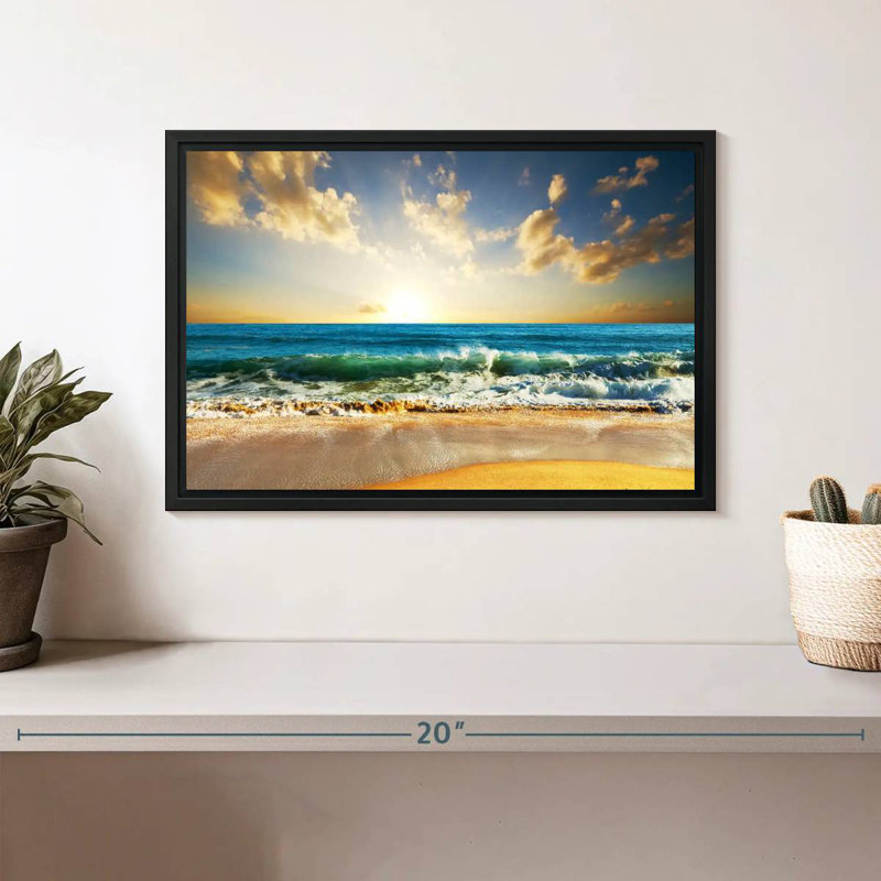 Coucher de soleil sur l'océan, Cadre flottant noir, 13 po x 9 po