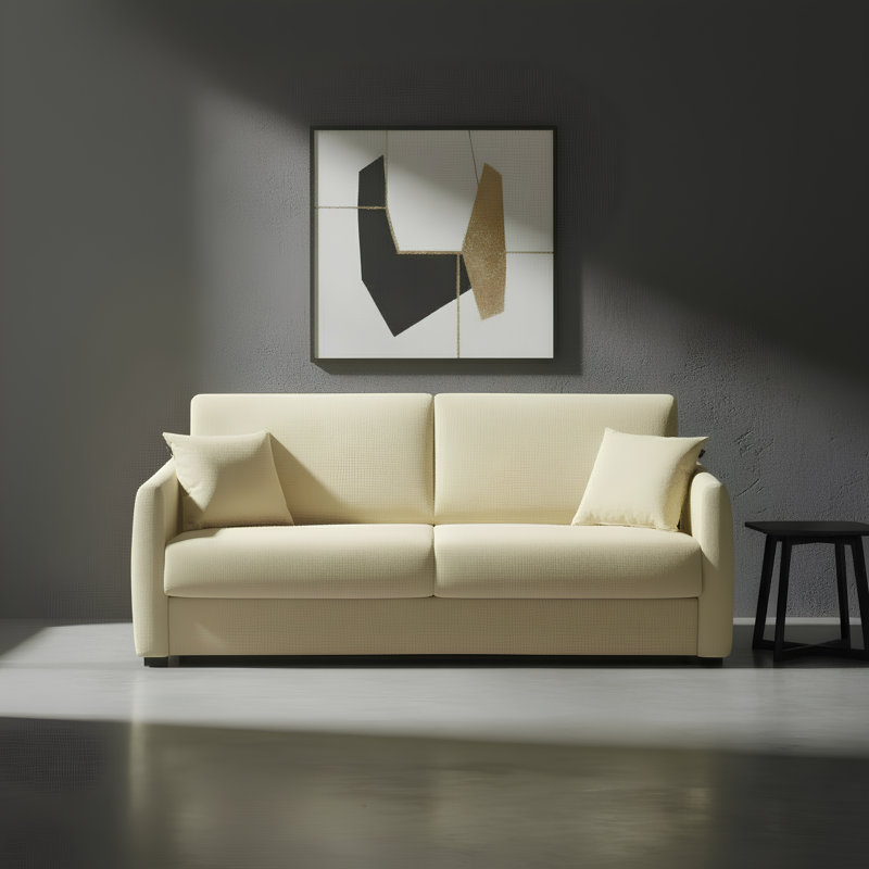 Canapé-lit à accoudoirs arrondis de qualité supérieure en tissu 80 po Mirabelle, Tissu crème DuraTex Performance