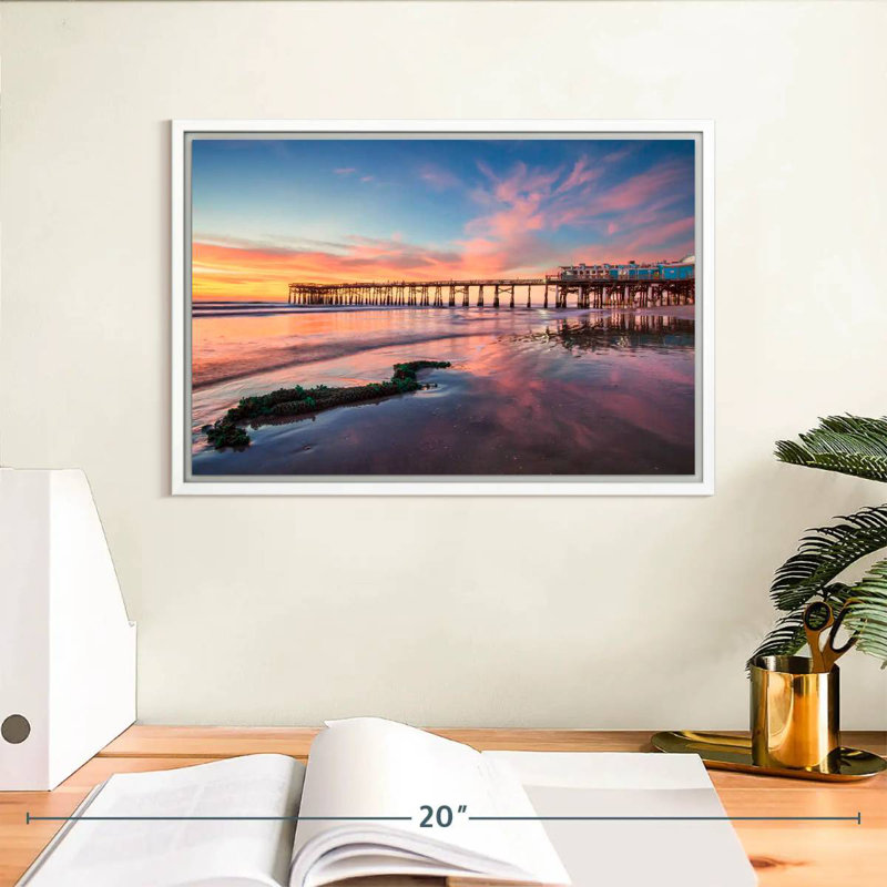Lever de soleil à Cocoa Beach Pier, Cadre flottant blanc, 13 po x 9 po