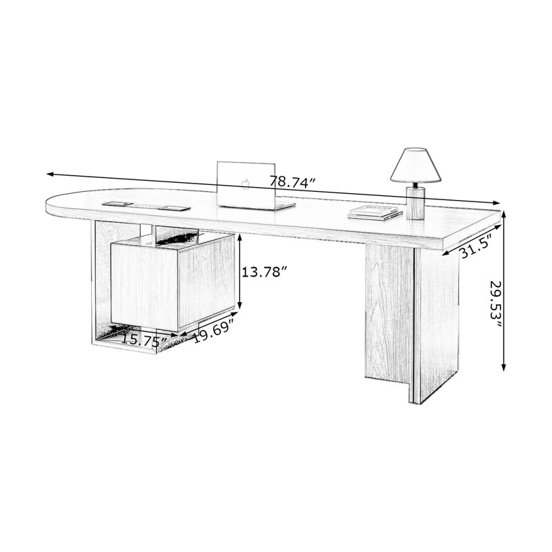 Bureau rectangulaire en bois manufacturé noir et brun, H 29,53 po x l 78,74 po x P 31,5 po