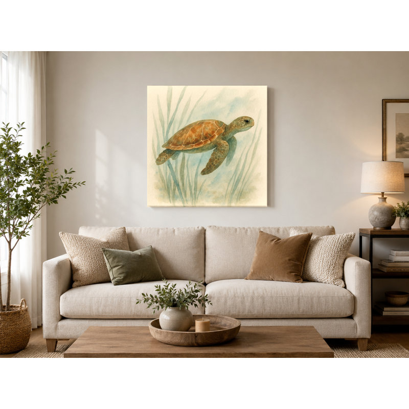 Seagrass Journey - art mural carré sur toile, Neutral, 12" W x 12" H
