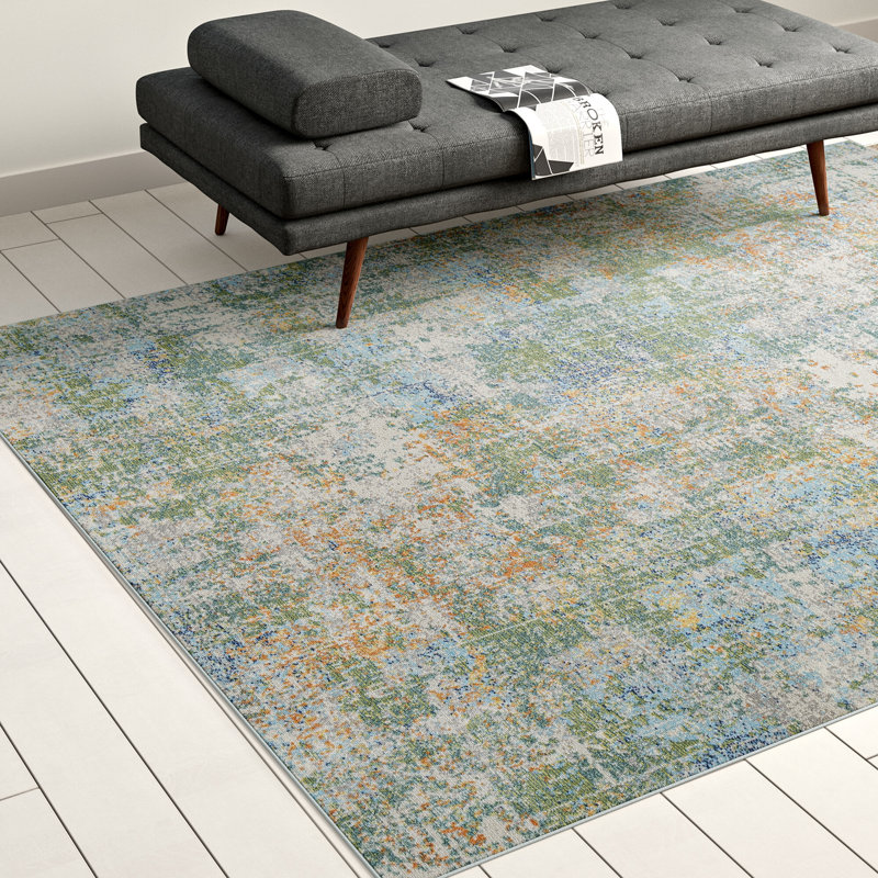Tapis intérieur / extérieur à motif abstrait vert / orange brûlé Mcneel, Rectangle 7 pi 10 po x 10 pi