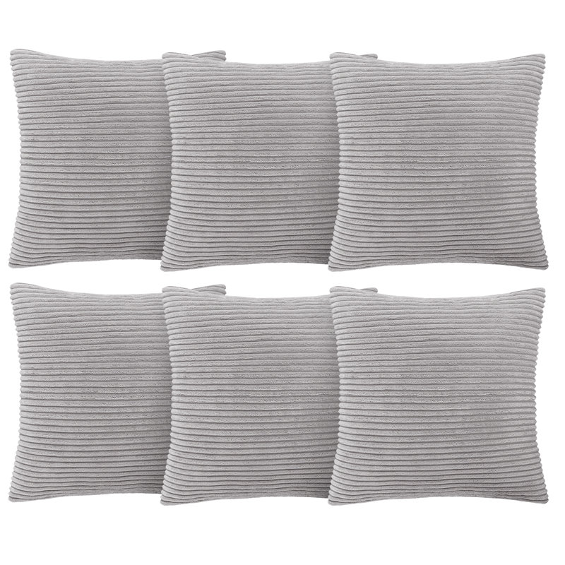 Aspire Homeware Striped Square Velvet Cushion Cover, Silver, Pack of 6