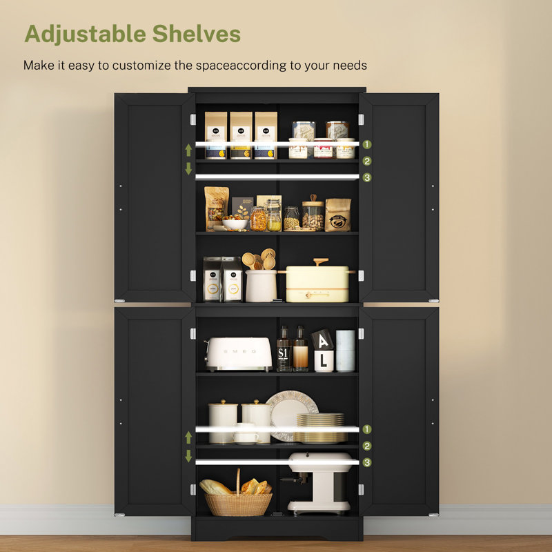 67” Storage Cabinet, Kitchen Pantry Cabinet With 4 Doors And Adjustable Shelves, Cupboard, Tall Bathroom Cabinets For Dinning Room, Living Room, Black
