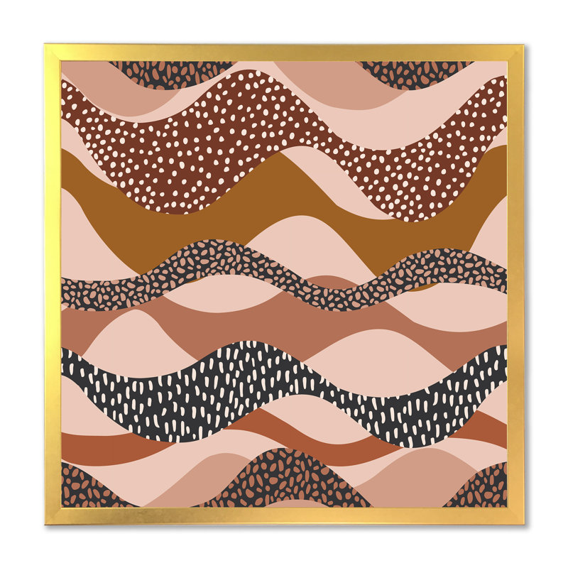 Wavy Seamless Pattern In Natural Geo Style I - Print on Canvas, 16" H x 16" W x 1" D, Gold Picture Frame