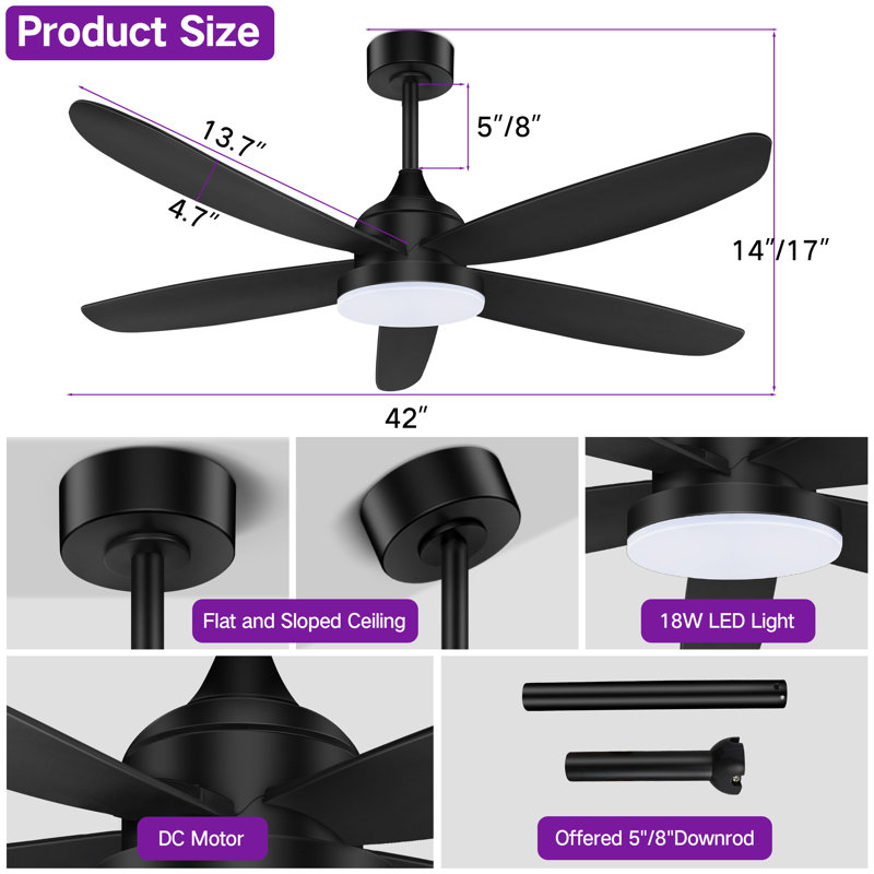 42" RGB Ceiling Fan With Led Light and Remote/App Control