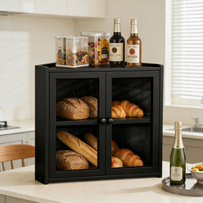 Corner Bread Box For Kitchen Countertop, Double Layer Bamboo Bread Storage Container With Swing Doors, Compact Corner Bread Bin For Homemade Bread And Pastries