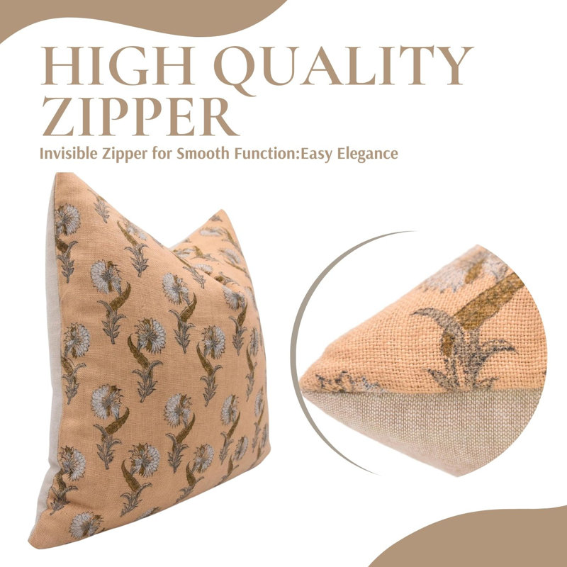 Housse de coussin en lin à motif de jonquille faite à la main Fabividine, 14 po x 36 po, Orange / blanc floral 1