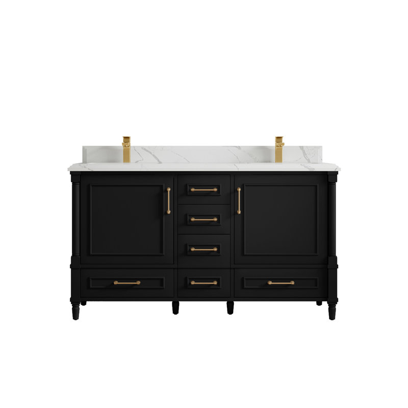Ensemble de meuble-lavabo double 60 po Aberdeen, Calacatta Laza, Bitume