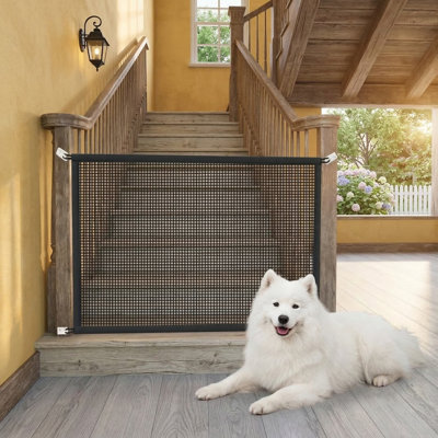 Mesh Dog Gate for Stairs, Indoor Pet Barrier for House, 29" Tall x 38" Wide, Adjustable to Fit 32-35" Openings, for Doorways & Stairways