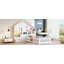 Lit maison avec fenêtre et tiroirs de chevet, lit plateforme avec tablettes et ensemble de prises et port USB, blanc
