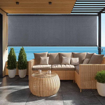 Lumi Home Furnishings 72-inch x 96-inch UV Blocking Fade Resistant Fabric Exterior Roller Shade_Gray