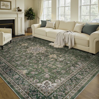 Floral Green Non-Slip Washable Area Rug