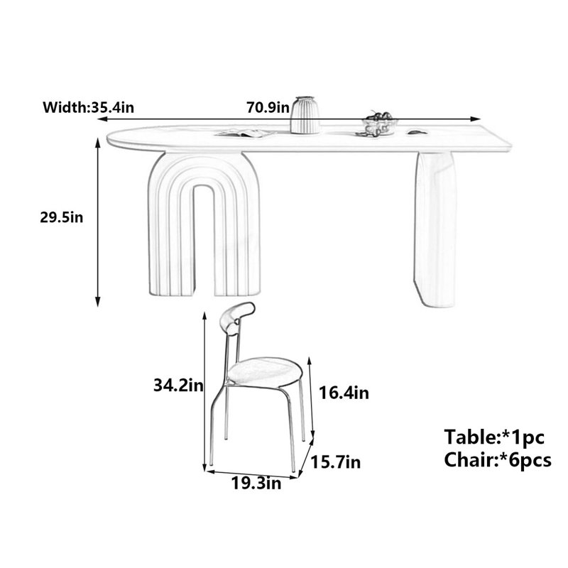 Table de salle à manger French Rock, H 29,5 po x L 70,9 po x l 35,4 po