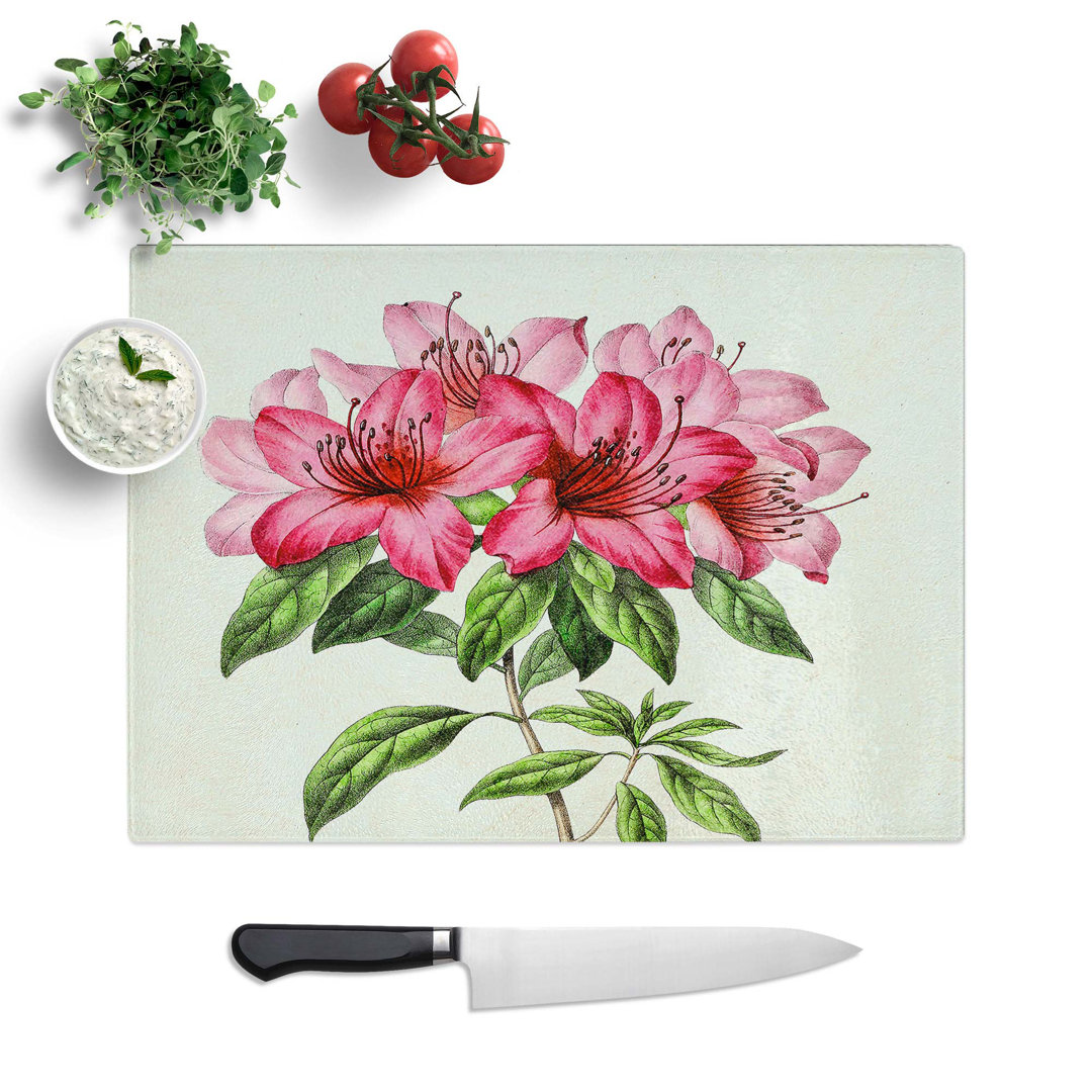 Glass Illustration of A Bunch of Pink Azaleas Chopping Board