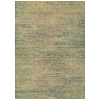 10' X 14' Artichoke Green Fern Green And Gold Abstract Washable Indoor Outdoor Area Rug