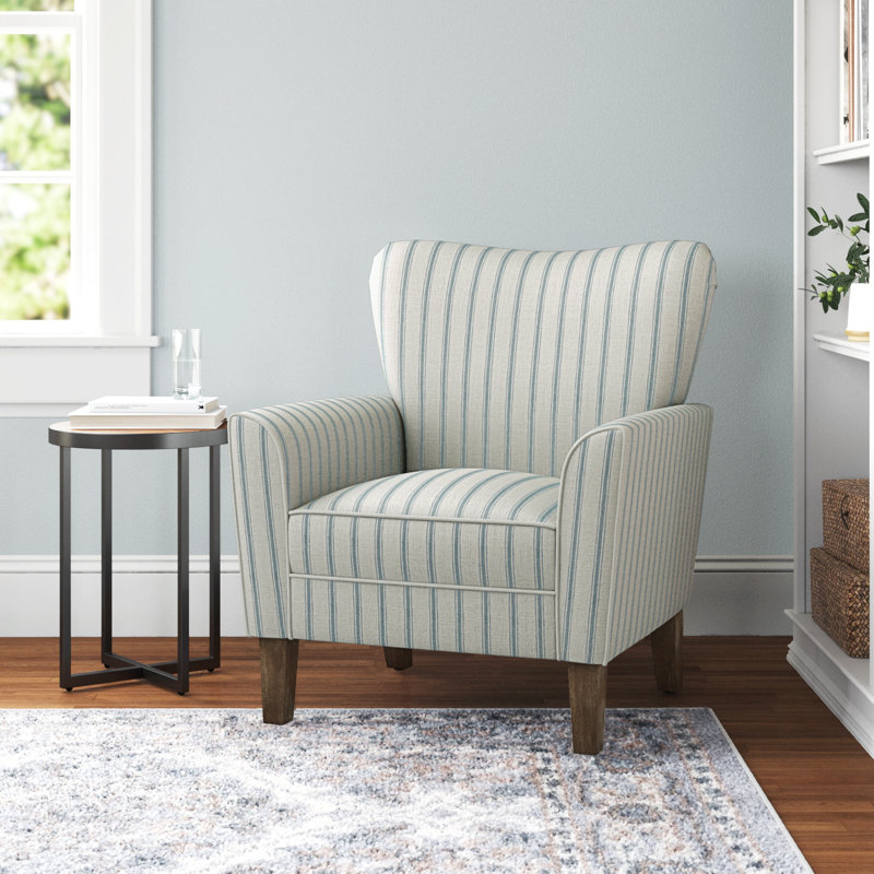 Fauteuil en polyester l 31 po avec pieds en bois massif Arching, Vert / bleu 100% polyester
