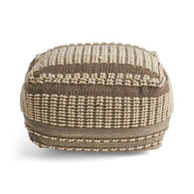 Rustic Wool And Cotton Large Pouf, Brown