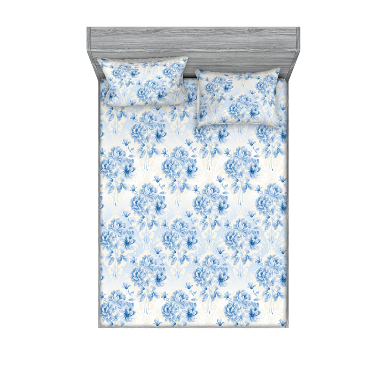 Ambesonne Fitted Sheet & Shams 3 Pcs Retro Botany Exotic Leaves Calking Pale Rust Seafoam Emerald
