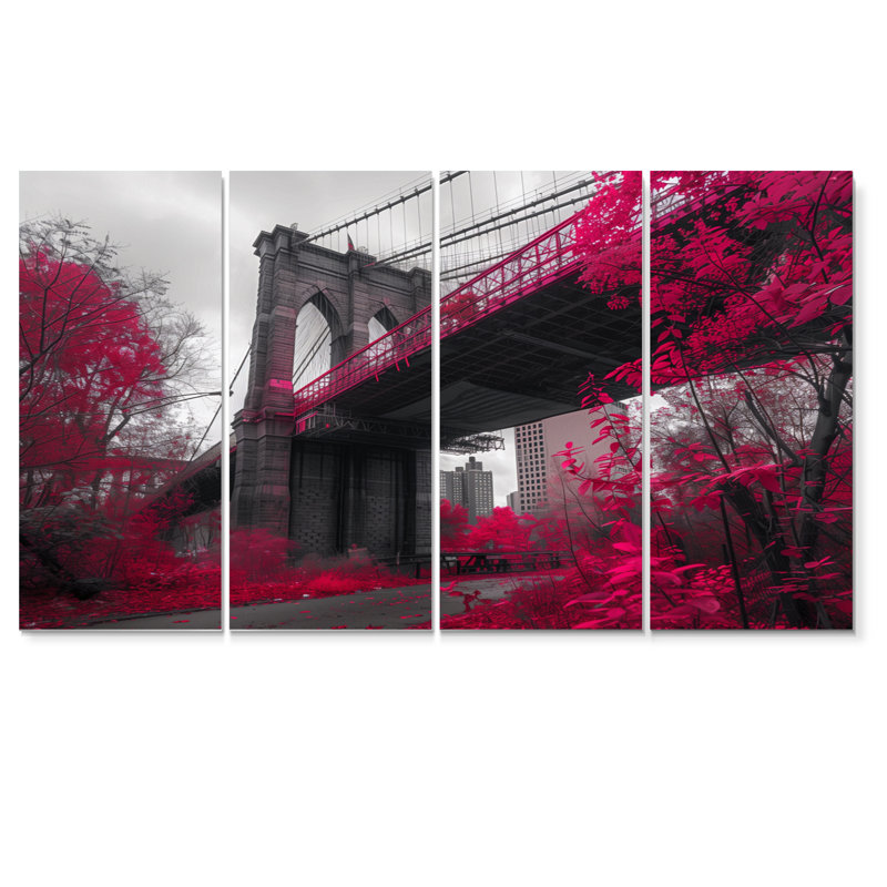 Rose, gris, pont de Brooklyn, New York, ensemble de couleurs sur toile pont, H 28 po x l 48 po