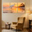 Birds Sunset Beach Heron Reflection Palm Trees Sky Water, ensemble de 3 impressions sur toile-137185703