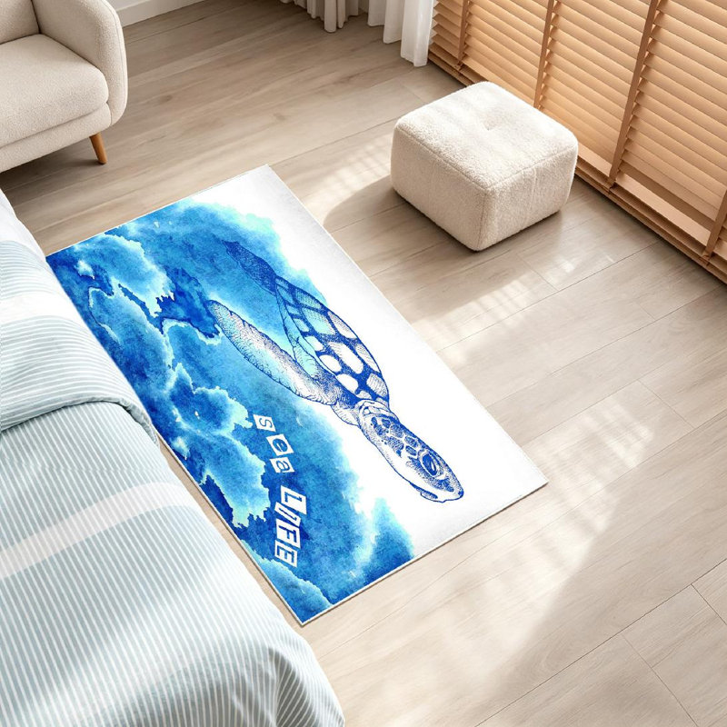 Tapis bleu délavé à la machine, Rectangle 32" x 47"
