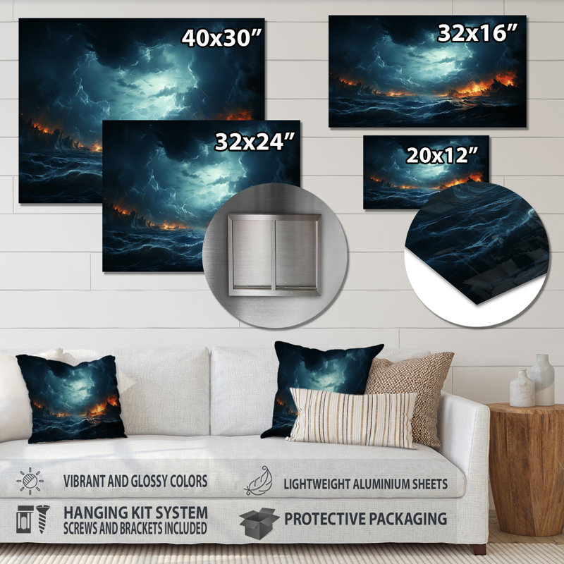 «Ethereal Stormy Skies Horizon I» - art mural en métal Tempêtes, H 30 po x l 40 po x P 1,5 po