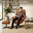  360° Swivel Genuine Leather Recliner Chair with Ottoman, Adjustable Backrest Accent Chair for Living Room-976074924