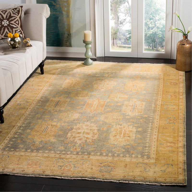 Oushak Oriental Hand-Knotted Wool Gray/Gold Area Rug, Rectangle 6' x 9'