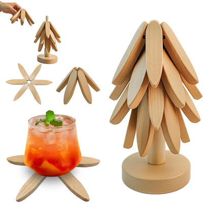 Wooden Trivets For Hot Dishes, Wooden Tree Trivet Set, Natural Tree Trivet Set - Foldable Coasters For Kitchen Counter, Hot Pots And Pans, Heat Resistant Table Protectors