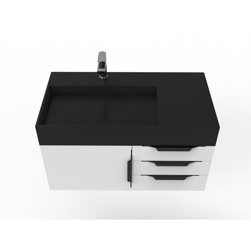 Ensemble de meuble-lavabo mural simple 36 po Bassi, Noir, Blanc, Noir